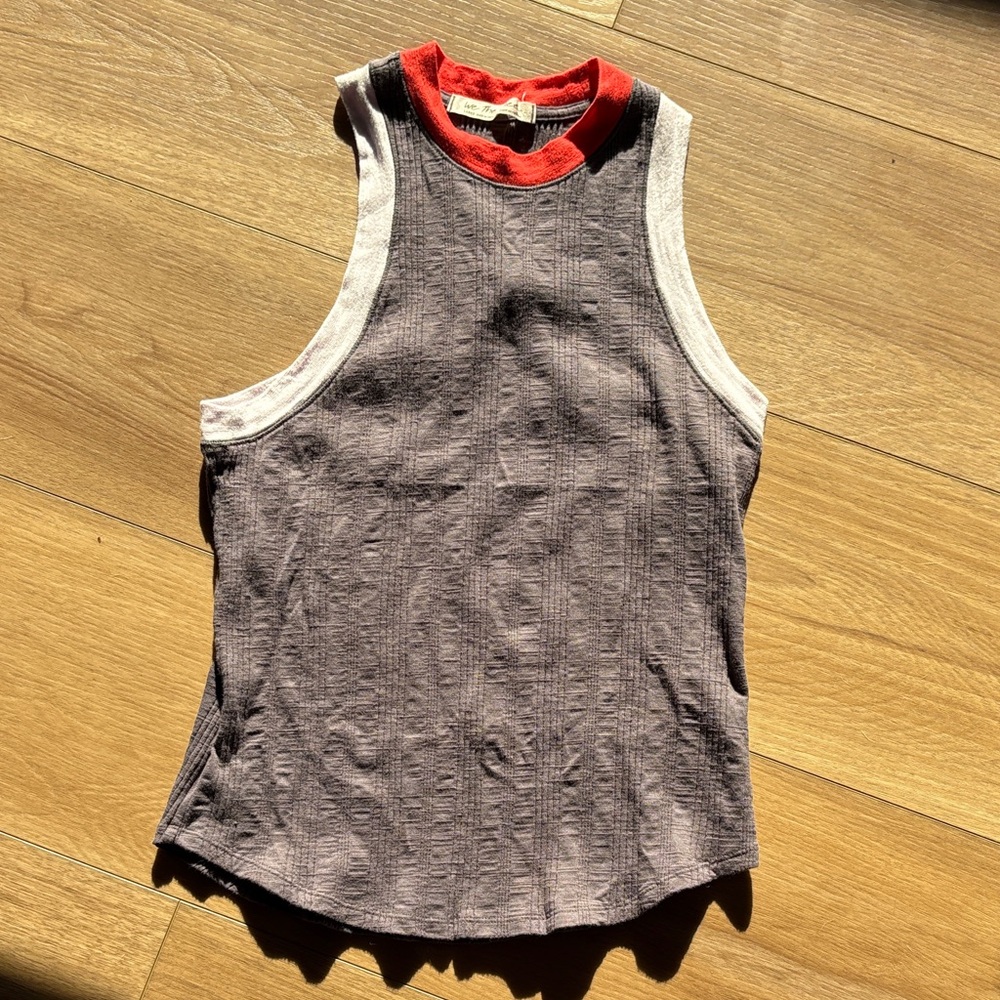 We The Free Red and Gray Muscle Tee